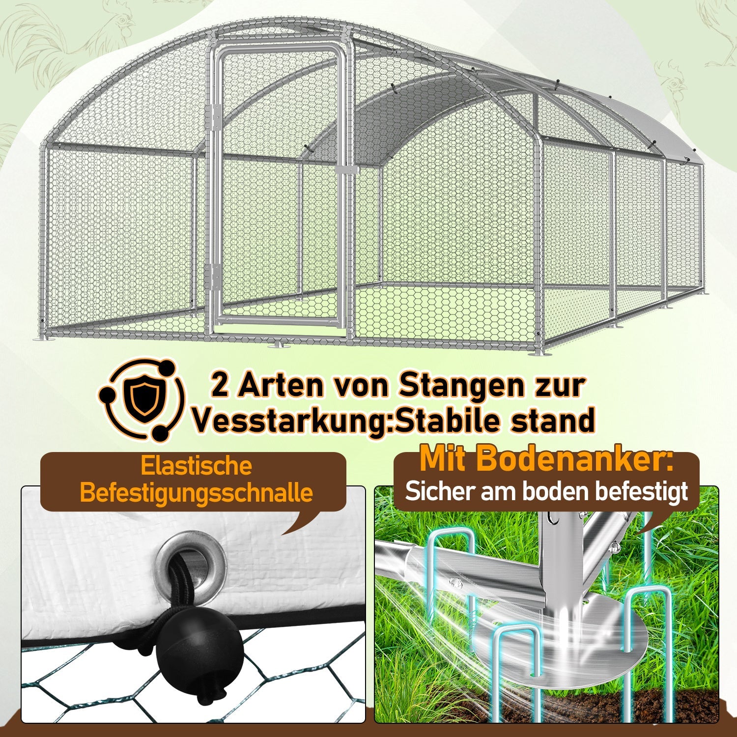 Cosmo Go Hühnerstall Freilaufgehege Kuppeldach Verzinktem Stahl 3x6x2m