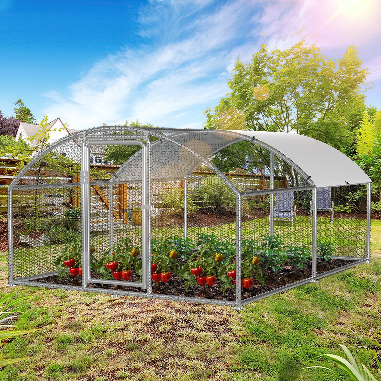 Cosmo Go Hühnerstall Freilaufgehege Kuppeldach Verzinktem Stahl 3x4x2m