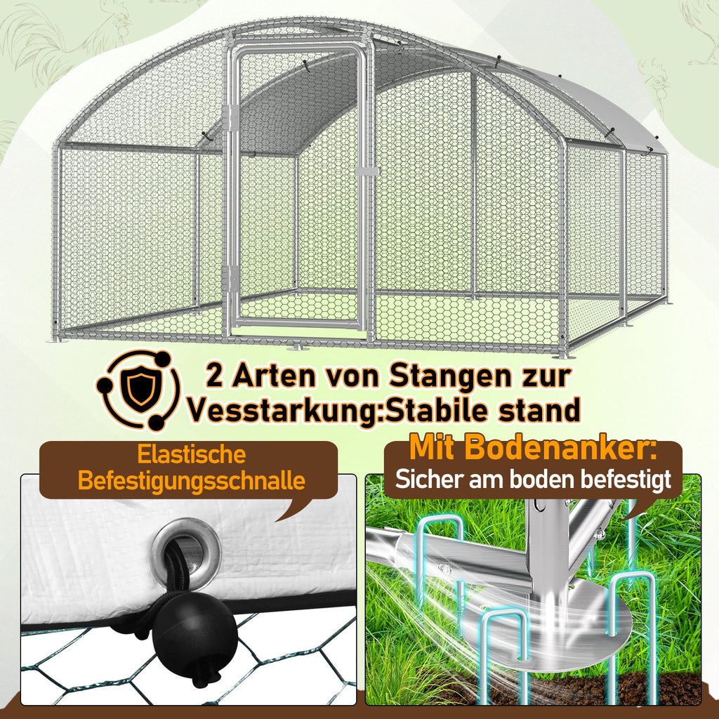 Cosmo Go Hühnerstall Freilaufgehege Kuppeldach Verzinktem Stahl 3x4x2m