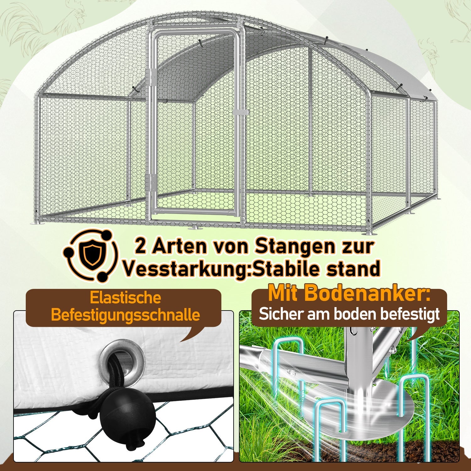 Cosmo Go Hühnerstall Freilaufgehege Kuppeldach Verzinktem Stahl 3x4x2m