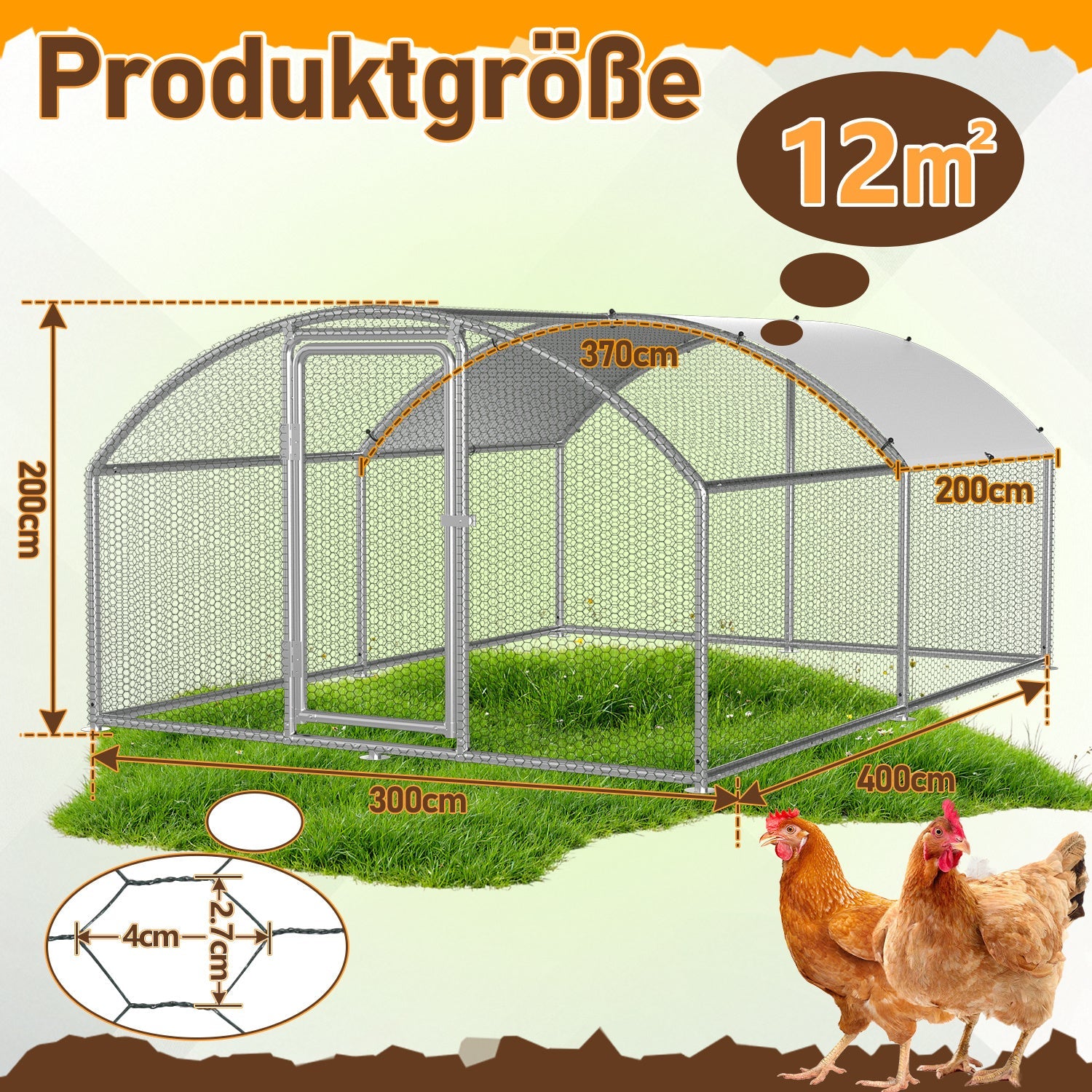 Cosmo Go Hühnerstall Freilaufgehege Kuppeldach Verzinktem Stahl 3x4x2m