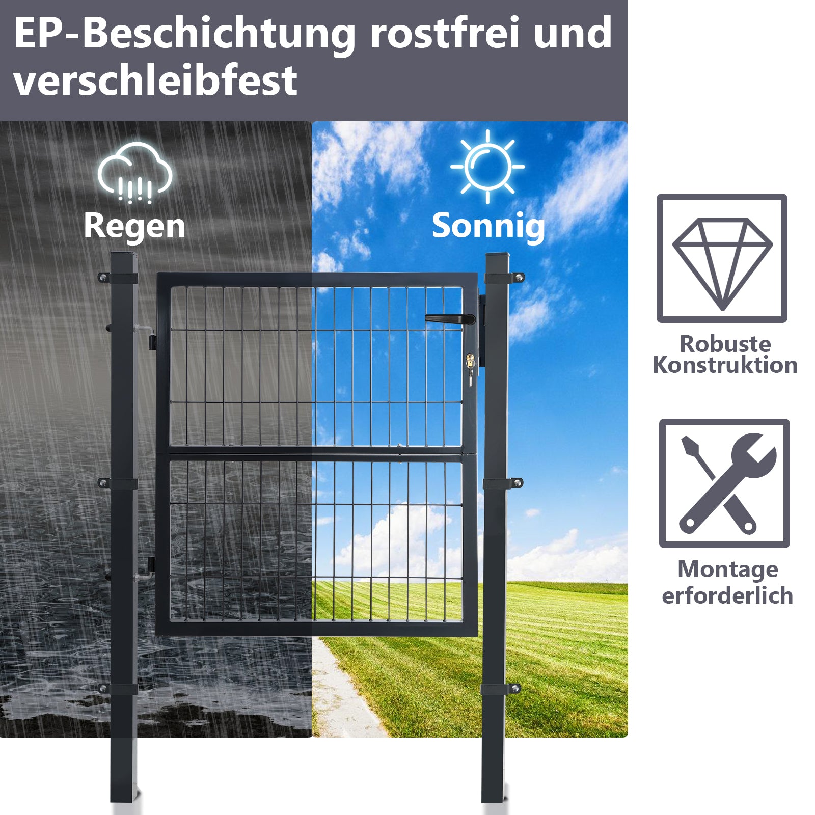 Cosmo Go Gartentor Gartentür Anthrazit Inkl. Schloss(Verschiedene Griffe)