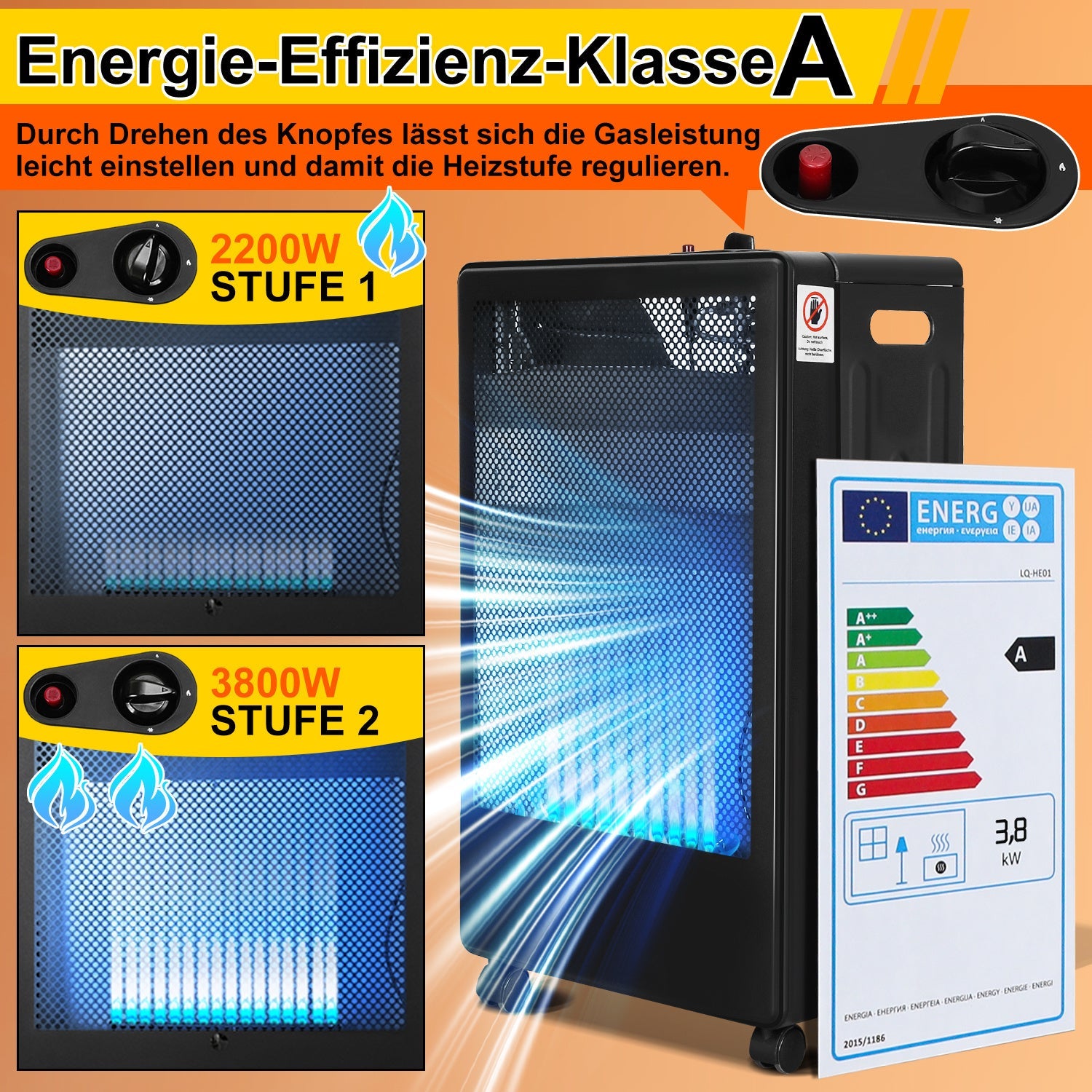 Cosmo Go Gasheizung 3800W Gasheizer für Gasflaschen Faltbarer