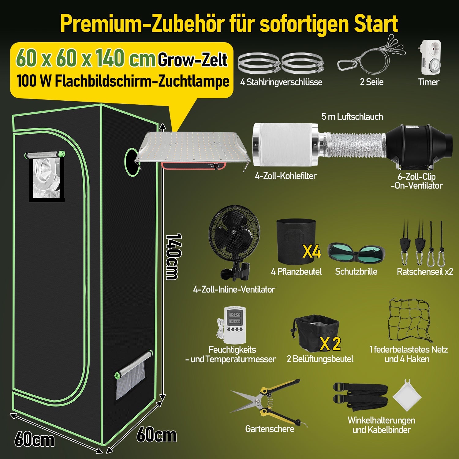 Cosmo Go Growzelt Growbox Komplettset Vollspektrum