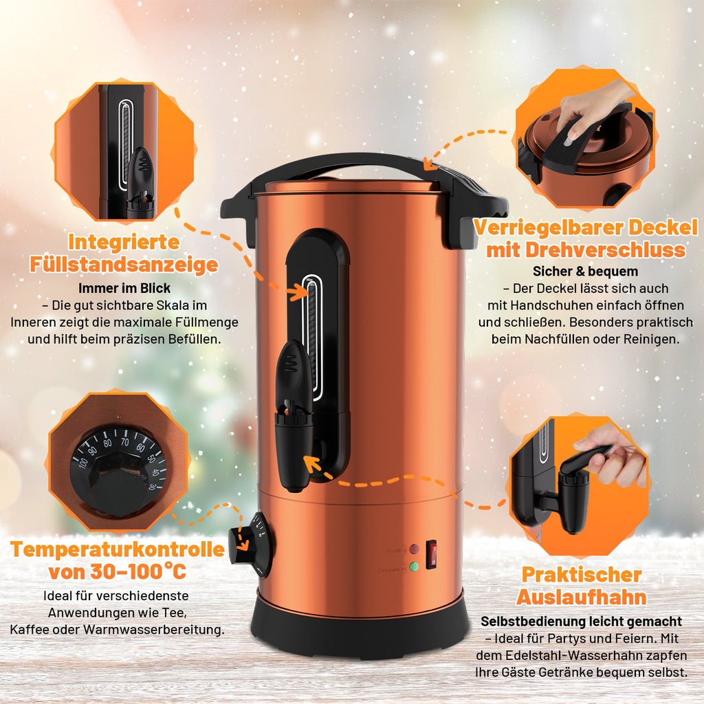 Cosmo Go 8 L Glühweinkocher Glühweinkessel inkl. 10 Tassen, Kupferfarbe