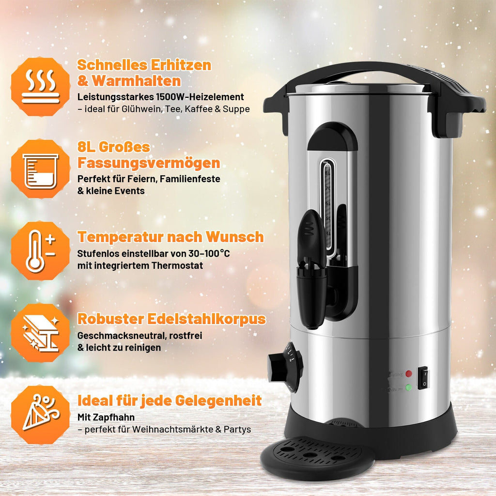 Cosmo Go Glühweinkocher Glühweintopf Edelstahl 1500W 8L