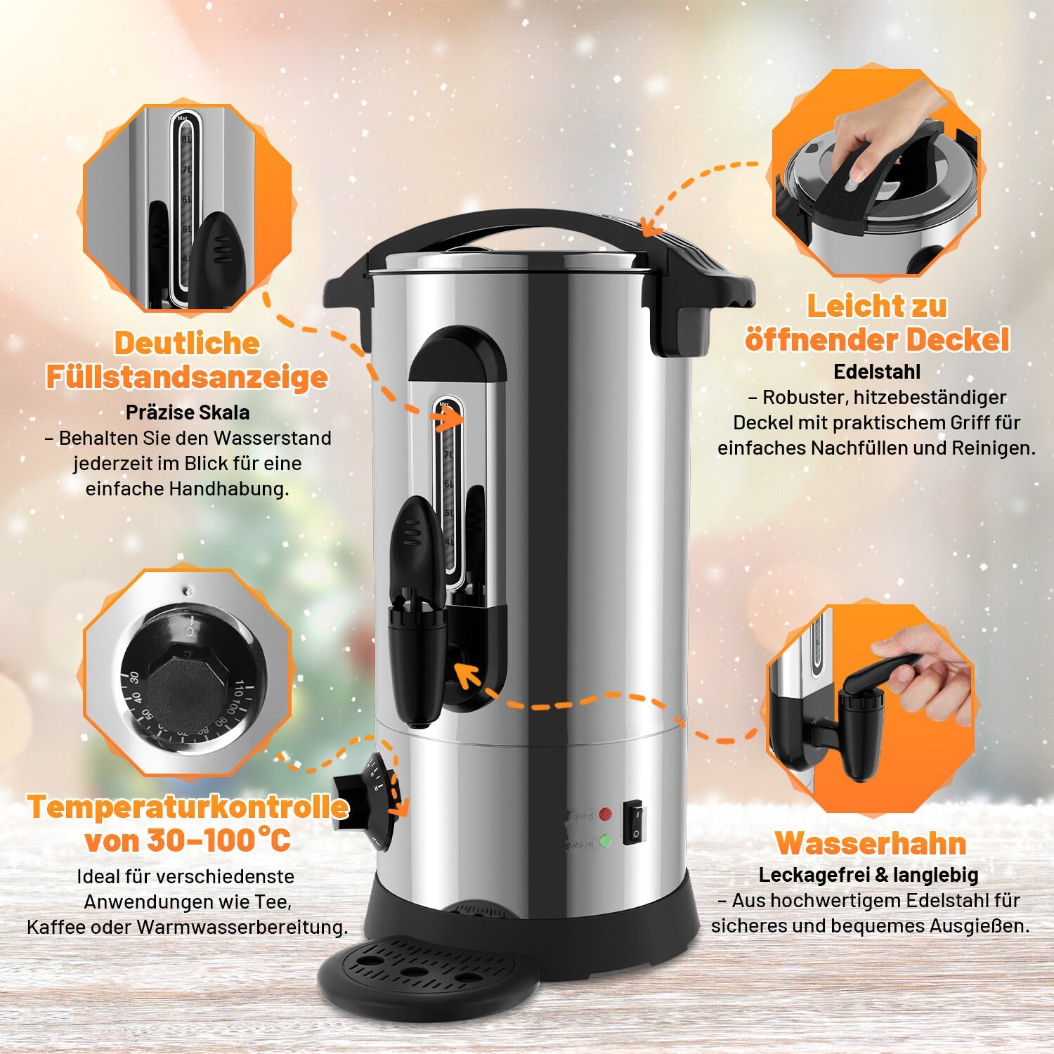 Cosmo Go Glühweinkocher Glühweintopf Edelstahl 1500W 8L