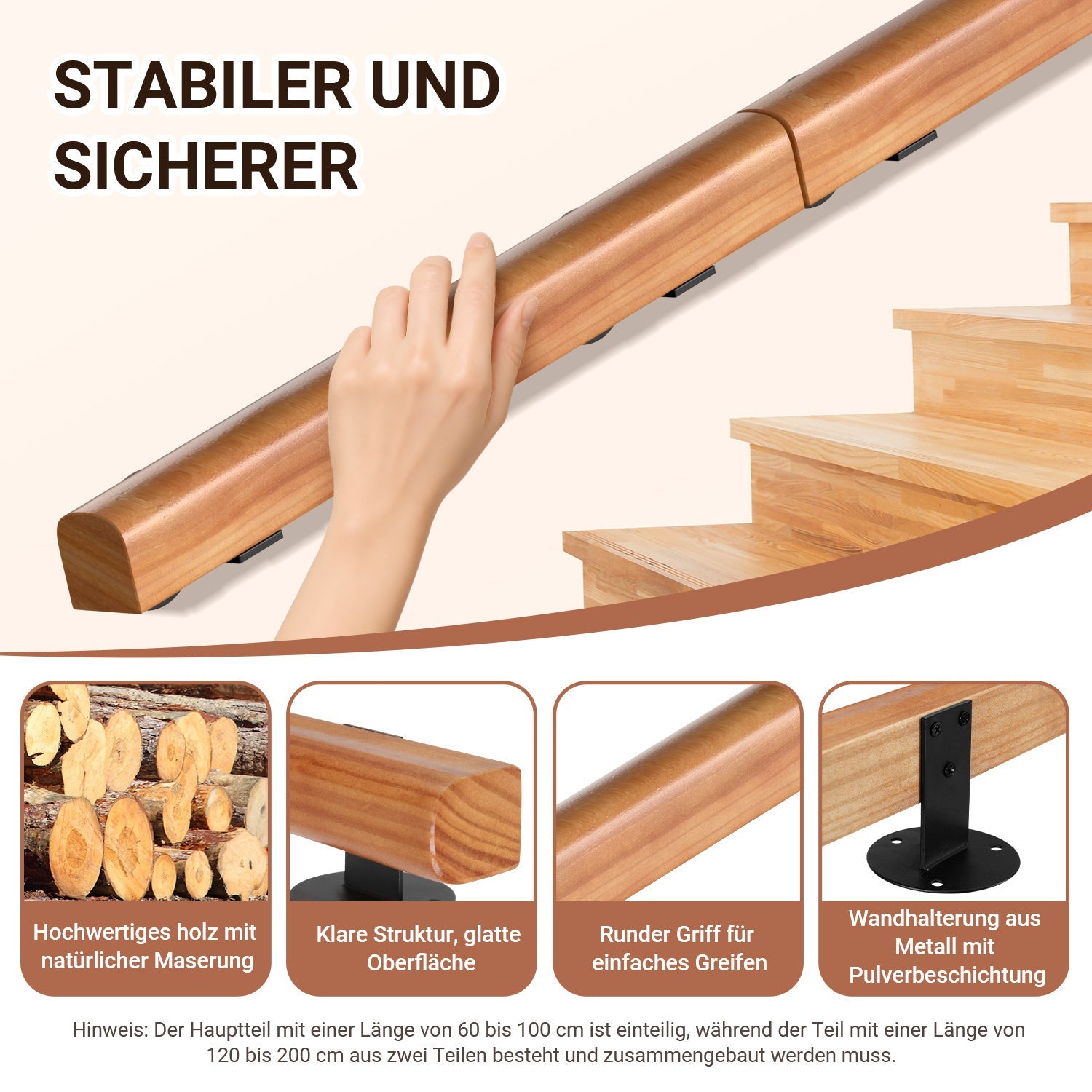 Cosmo Go Handlauf Treppengeländer Kiefernholz Halbrunde Wood