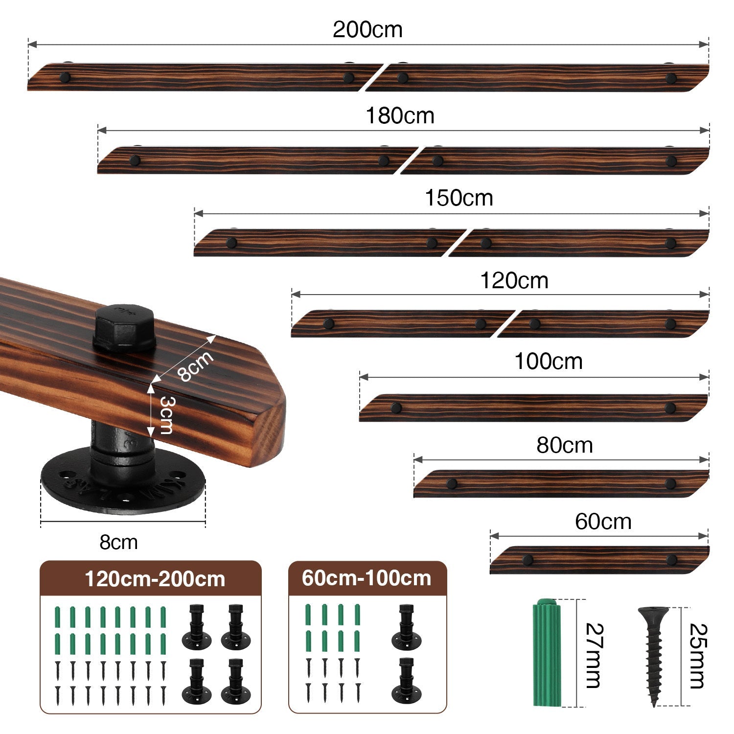 Cosmo Go Handlauf Treppengeländer Kiefernholz 60cm-200cm Brown
