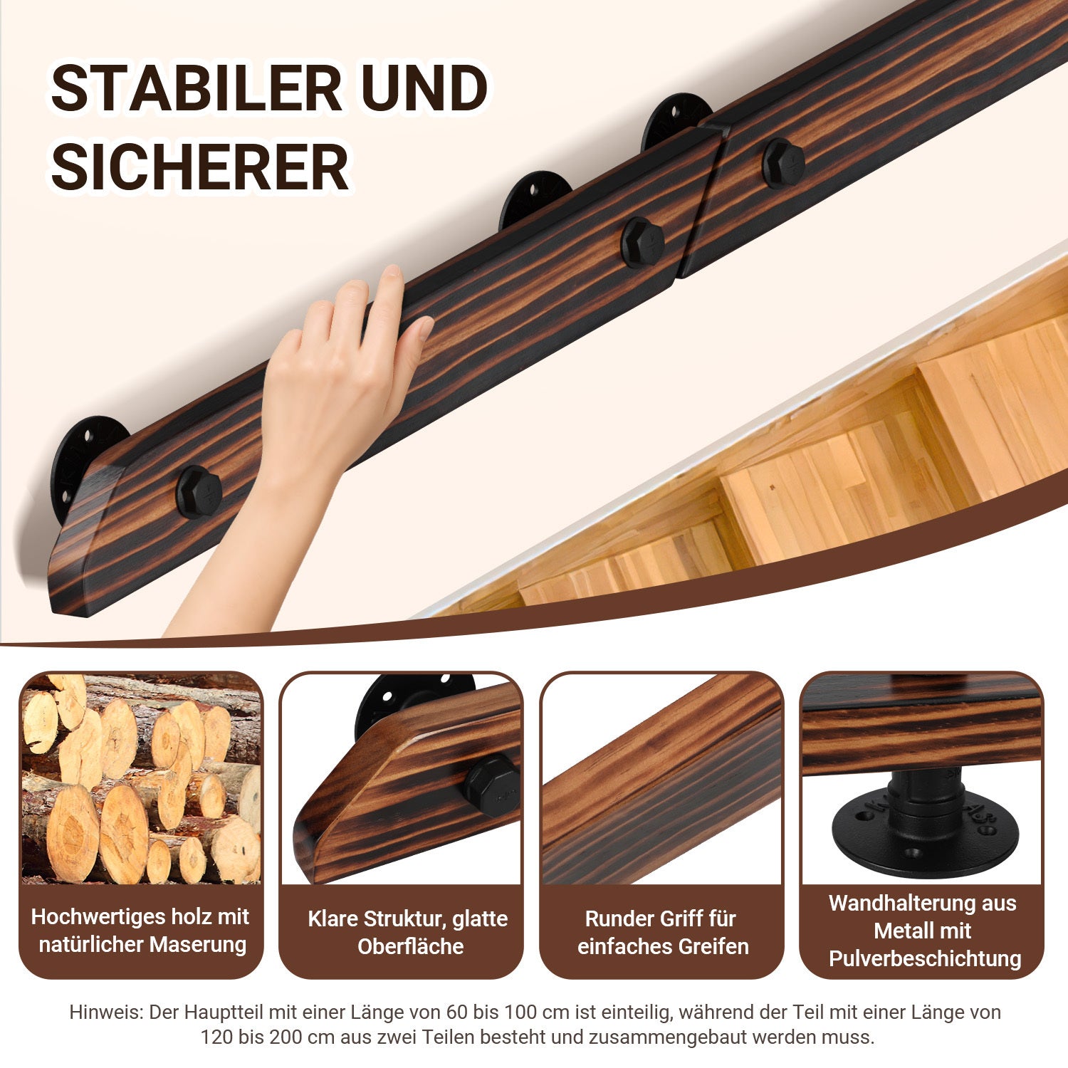 Cosmo Go Handlauf Treppengeländer Kiefernholz 60cm-200cm Brown