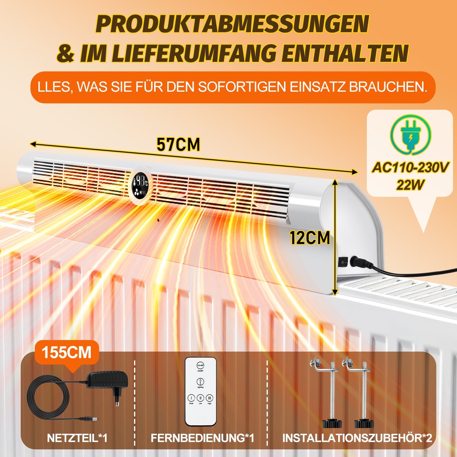 Cosmo Go Heizkörper Ventilator Heizverstärker 6 Auslässen und Beleuchtung