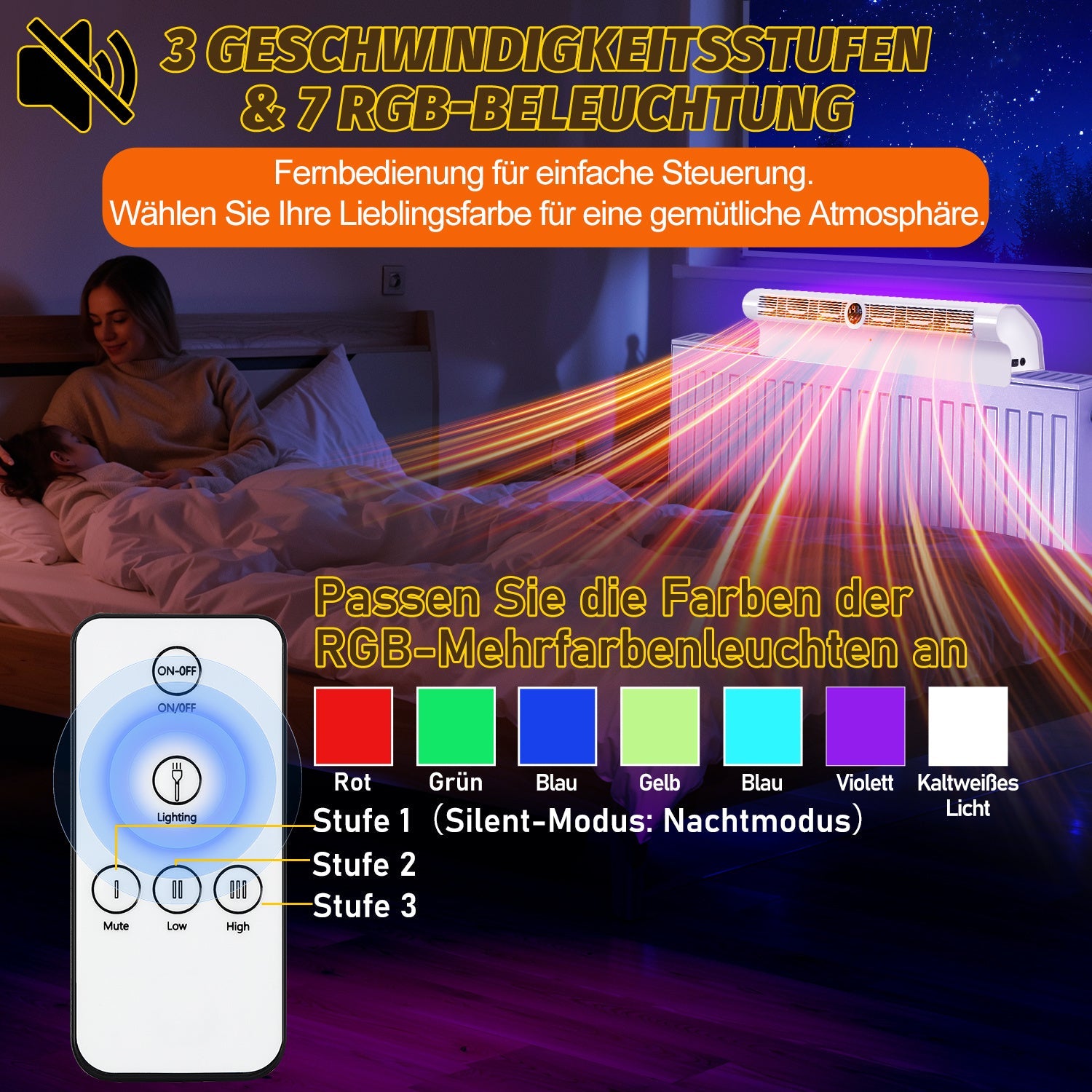 Cosmo Go Heizkörper Ventilator Heizverstärker 6 Auslässen und Beleuchtung