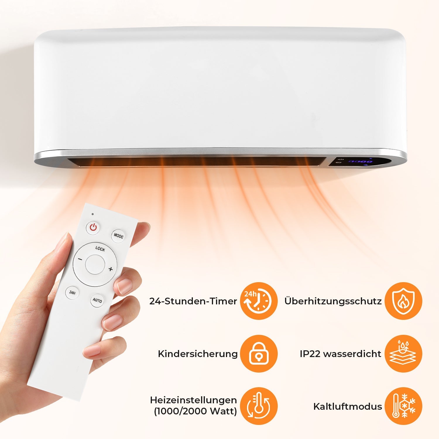 Cosmo Go Heizlüfter Keramik Wandheizung APP 2000W