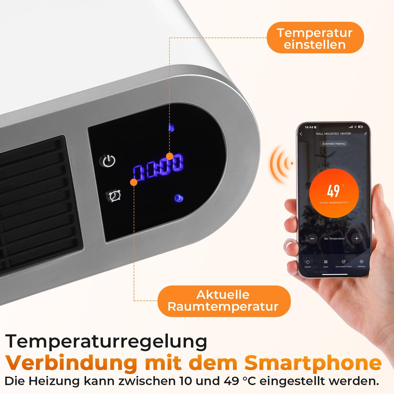 Cosmo Go Heizlüfter Keramik Wandheizung APP 2000W