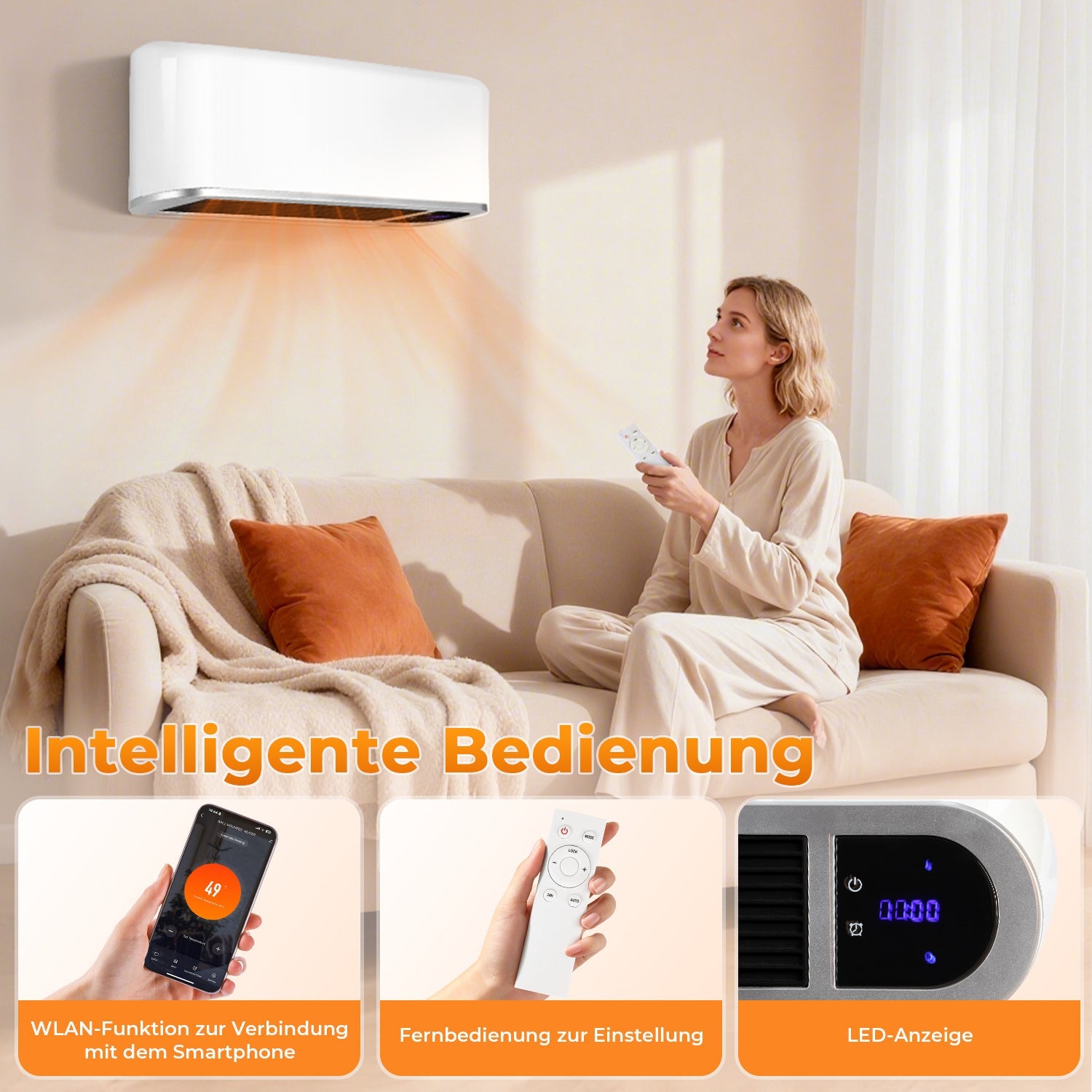 Cosmo Go Heizlüfter Keramik Wandheizung APP 2000W