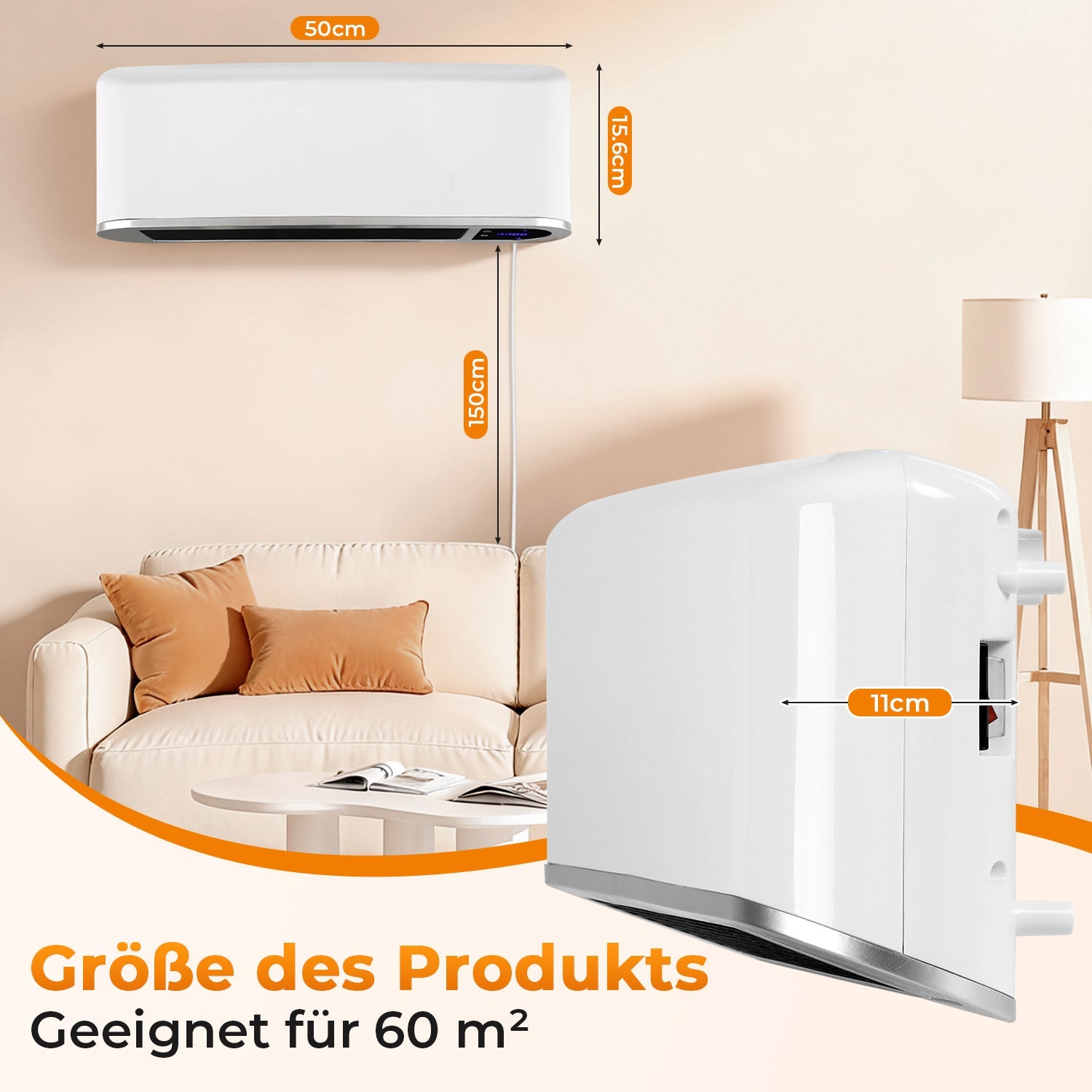 Cosmo Go Heizlüfter Keramik Wandheizung APP 2000W