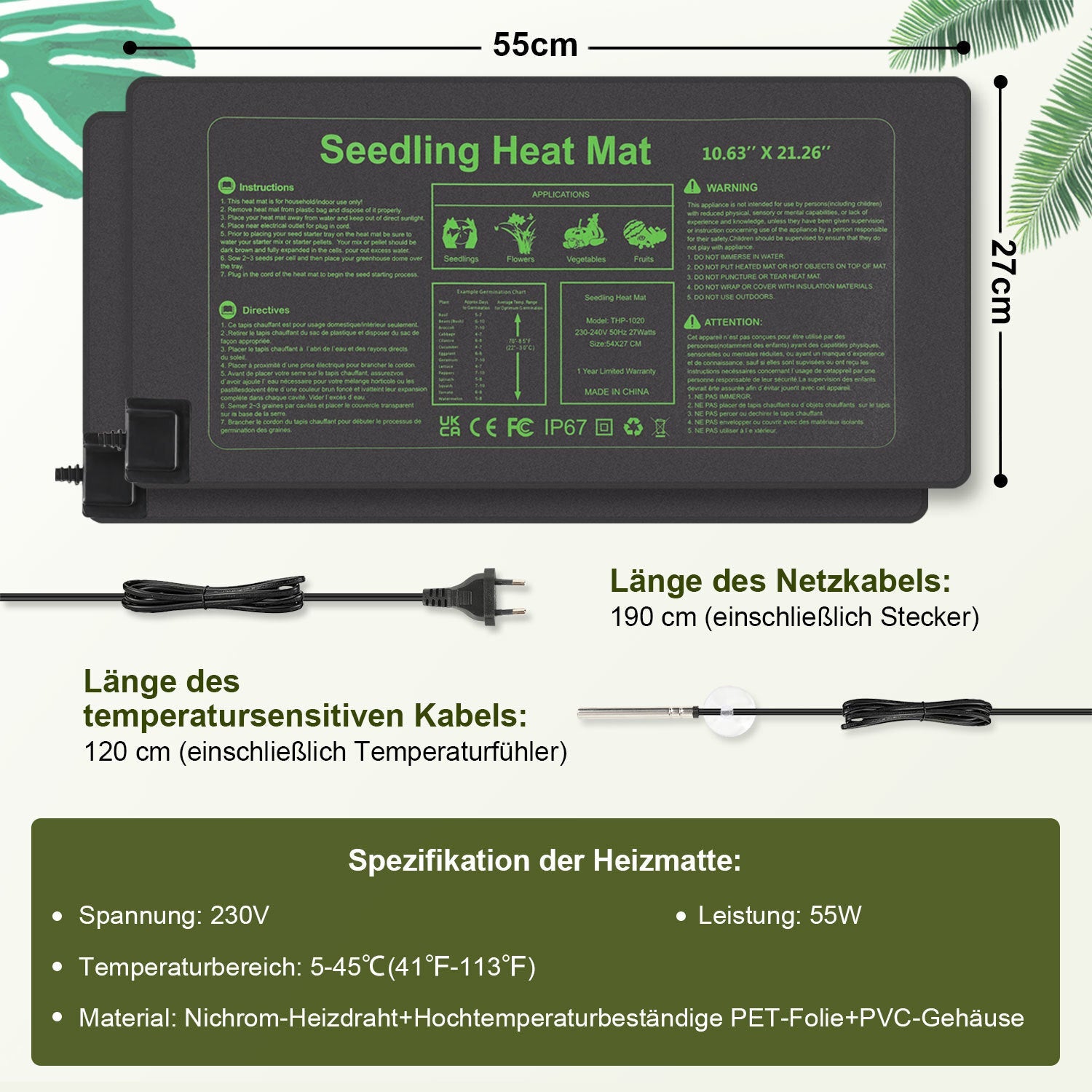 Cosmo Go Heizmatte Pflanzen 27W/55W mit Thermostat