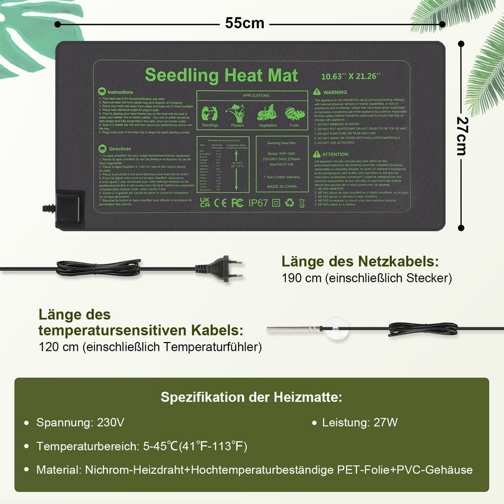 Cosmo Go Heizmatte Pflanzen 27W/55W mit Thermostat