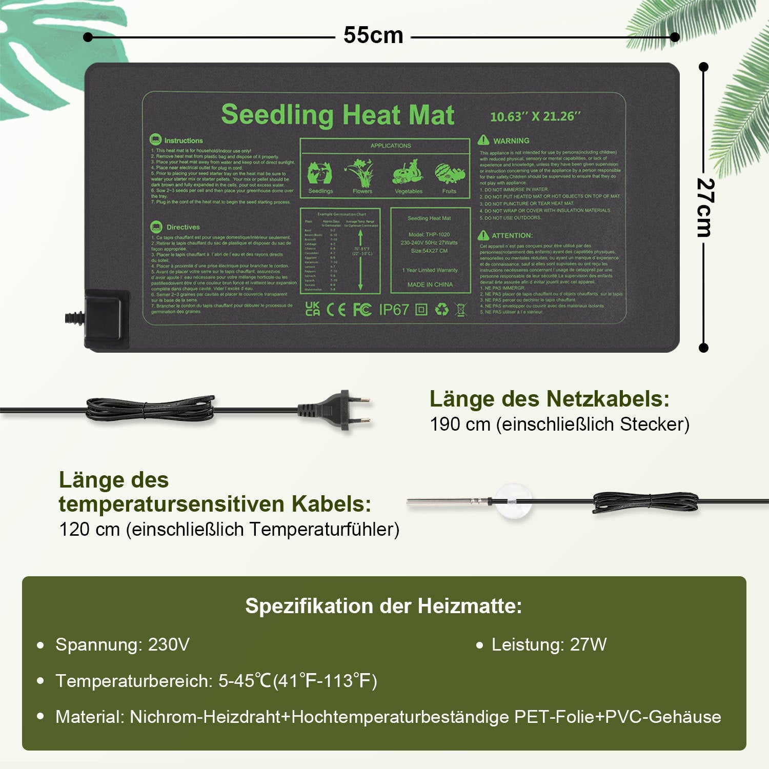 Cosmo Go Heizmatte Pflanzen 27W/55W mit Thermostat