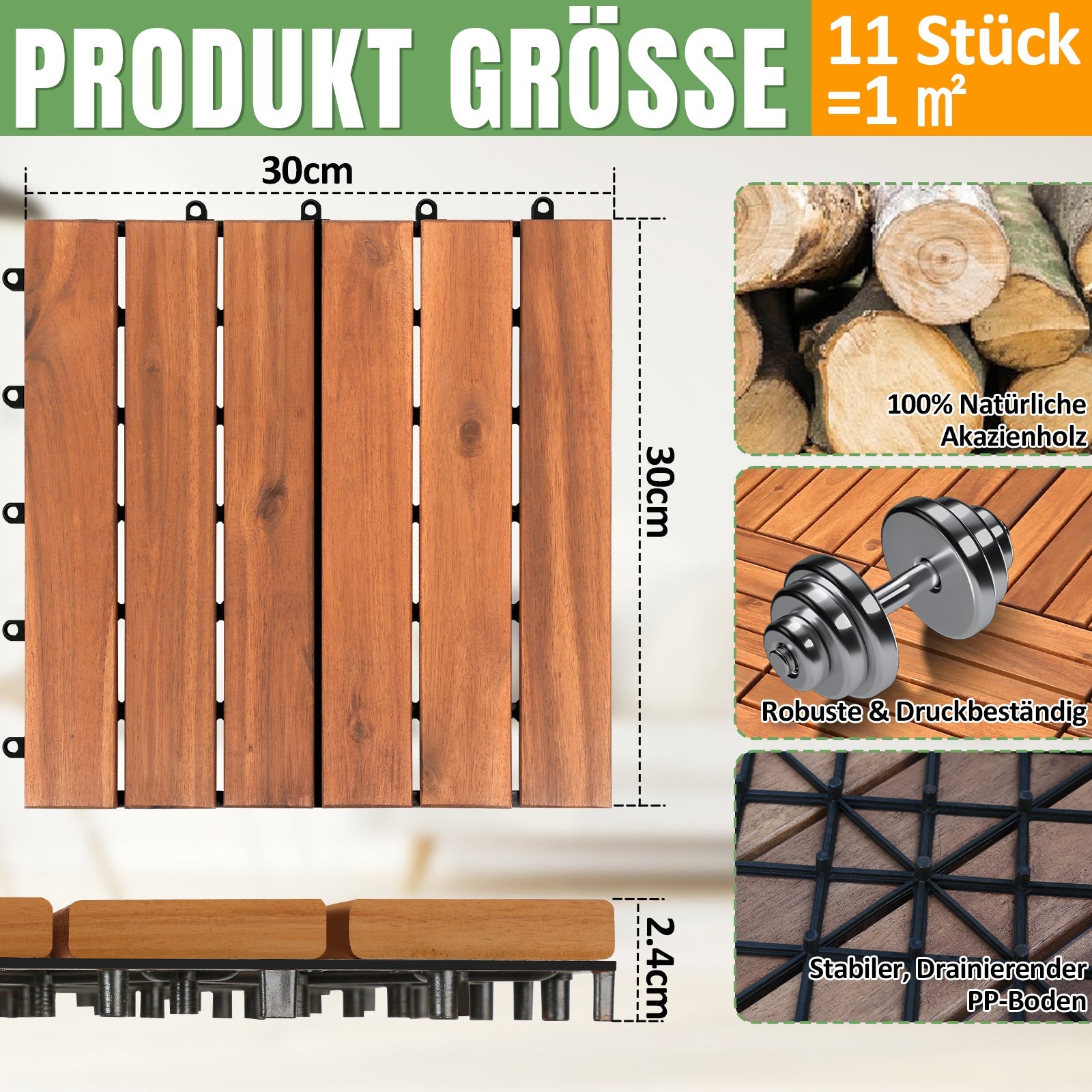 Cosmo Go Holzfliesen 30x30cm 6 Latten Fliese (11 Stück) Verschiedene Farben