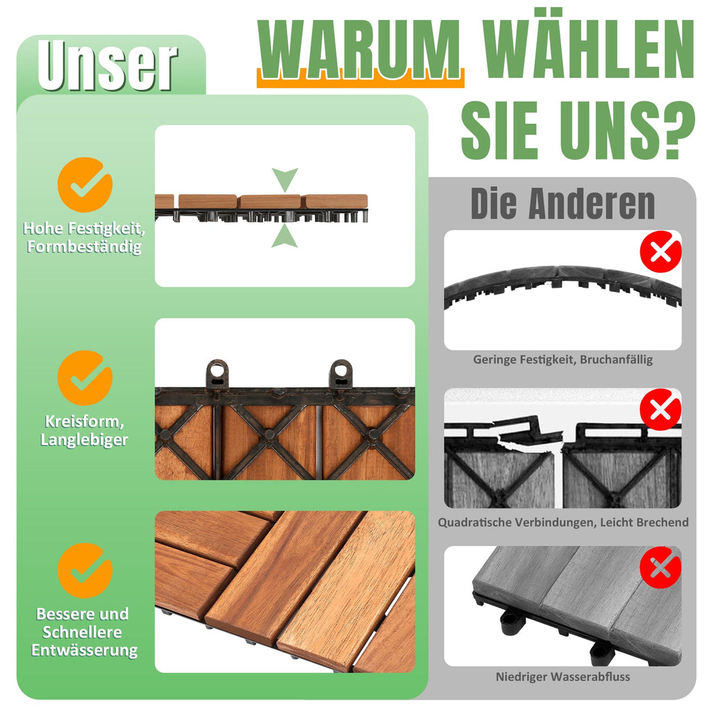 Cosmo Go Holzfliesen 30x30cm 12 Latten Fliese(11 Stück) Verschiedene Farben