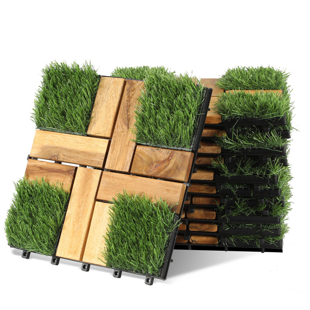 Cosmo Go Holzfliesen Balkonfliesen mit Grass 30x30cm 11 Fliesen