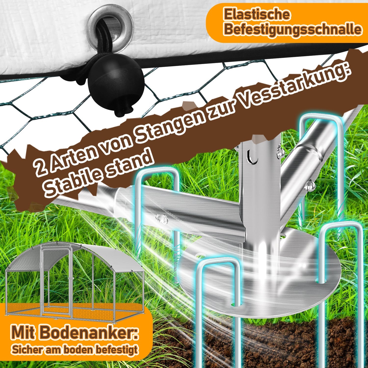Cosmo Go Hühnerstall Freilaufgehege Kuppeldach Verzinktem Stahl 3x2x2m