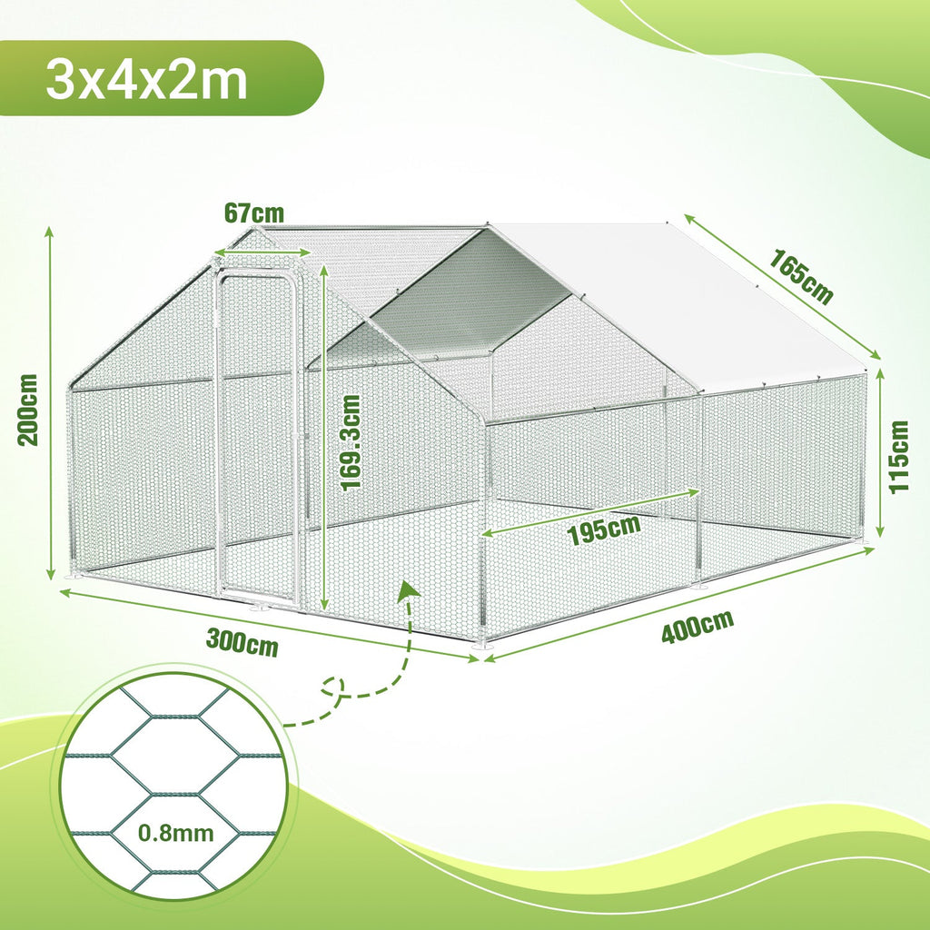 Cosmo Go Hühnerstall Freilaufgehege Verzinkter Stahl mit Dachplane 3*4*2m