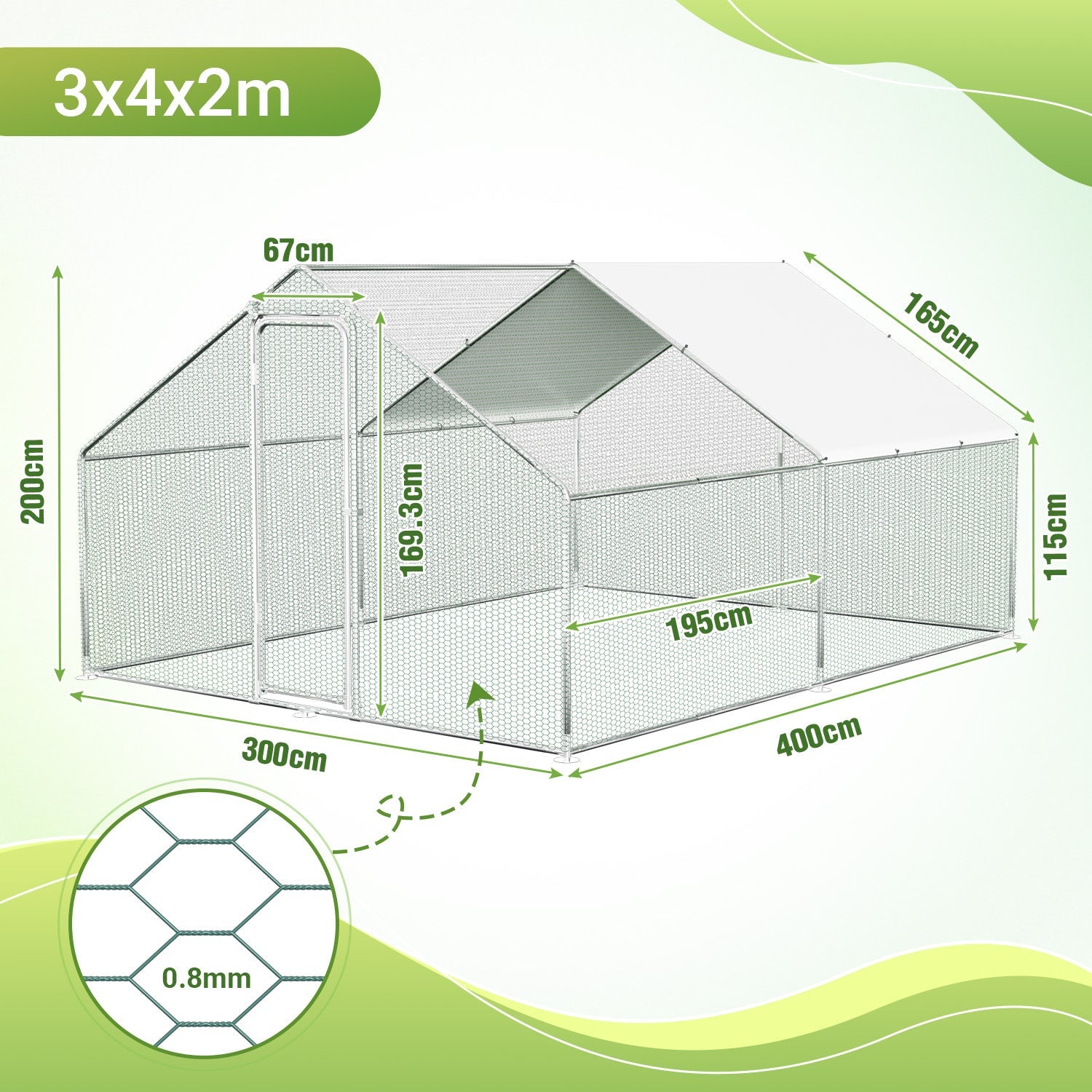 Cosmo Go Hühnerstall Freilaufgehege Verzinkter Stahl mit Dachplane 3*4*2m