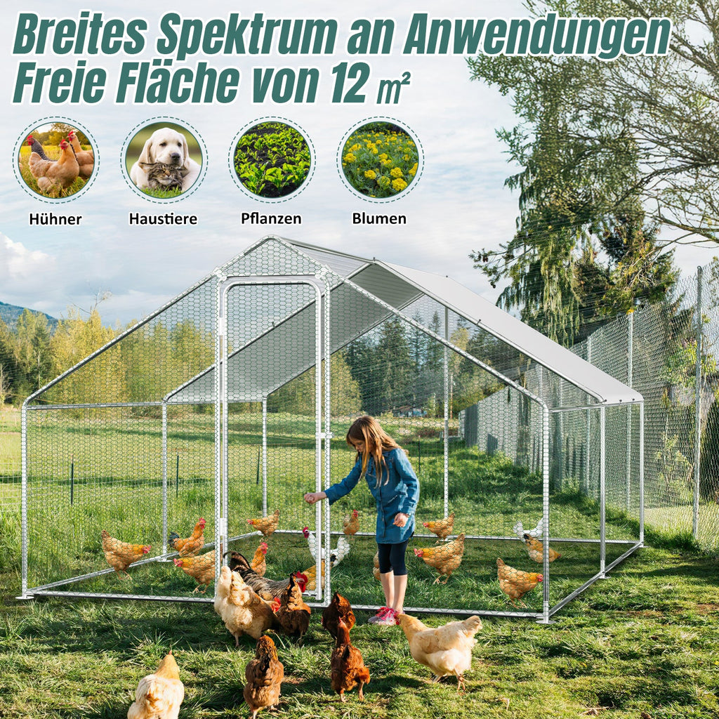 Cosmo Go Hühnerstall Freilaufgehege Verzinkter Stahl mit Dachplane 3*4*2m