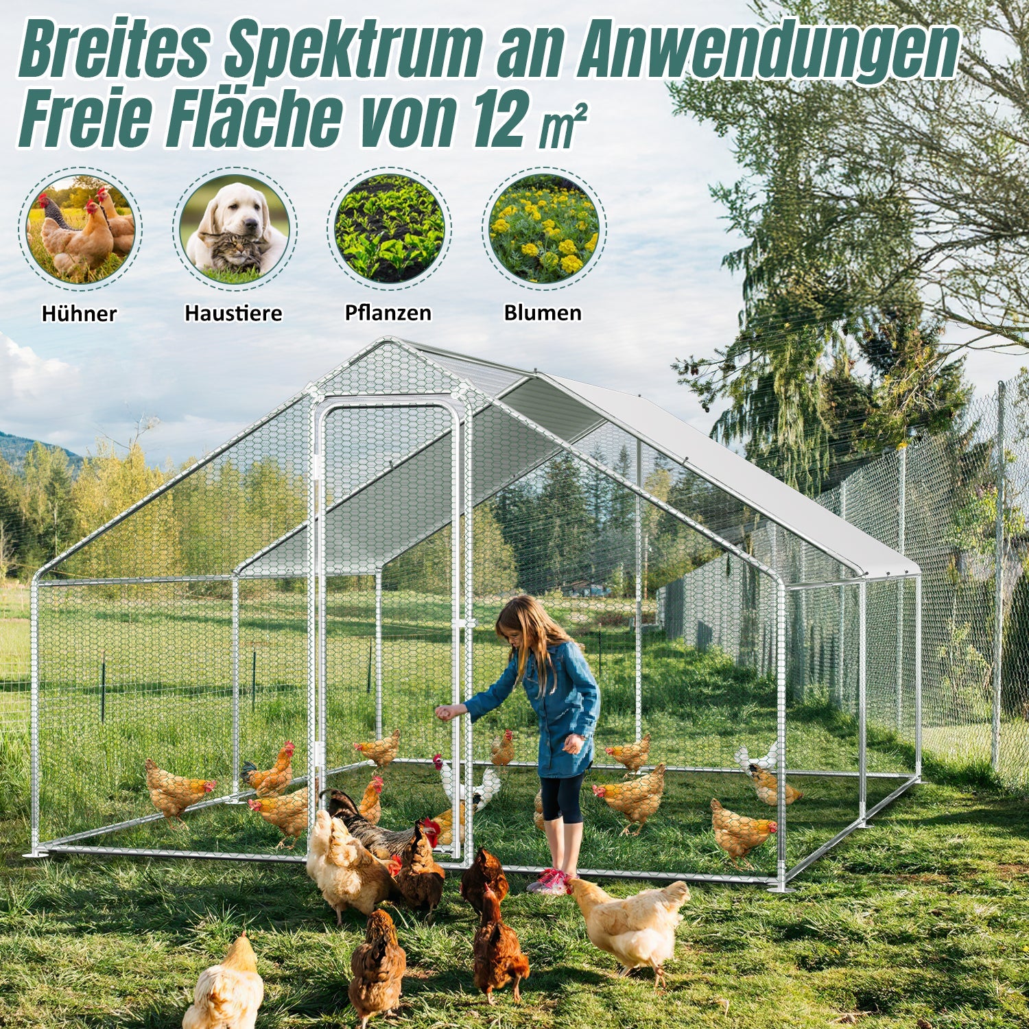 Cosmo Go Hühnerstall Freilaufgehege Verzinkter Stahl mit Dachplane 3*4*2m
