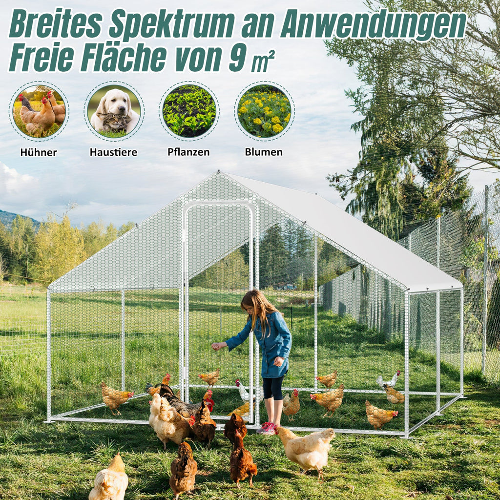 Cosmo Go Hühnerstall Freilaufgehege Verzinkter Stahl mit Dachplane 3*3*2m
