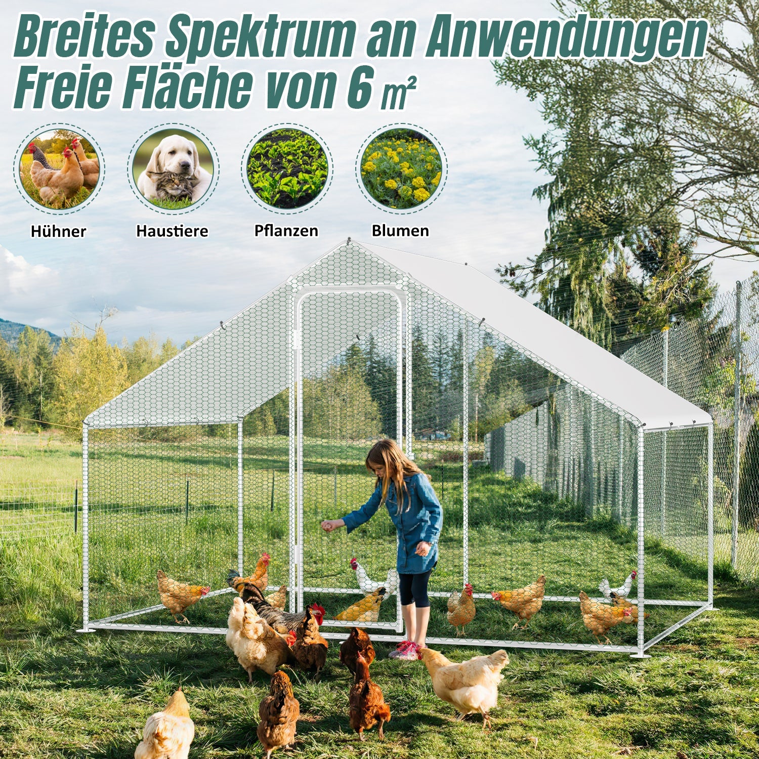 Cosmo Go Hühnerstall Freilaufgehege Verzinkter Stahl mit Dachplane 3*2*2m