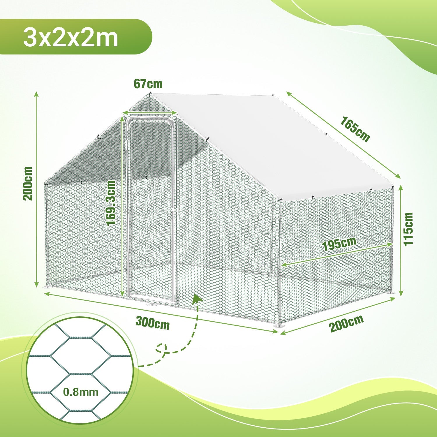 Cosmo Go Hühnerstall Freilaufgehege Verzinkter Stahl mit Dachplane 3*2*2m