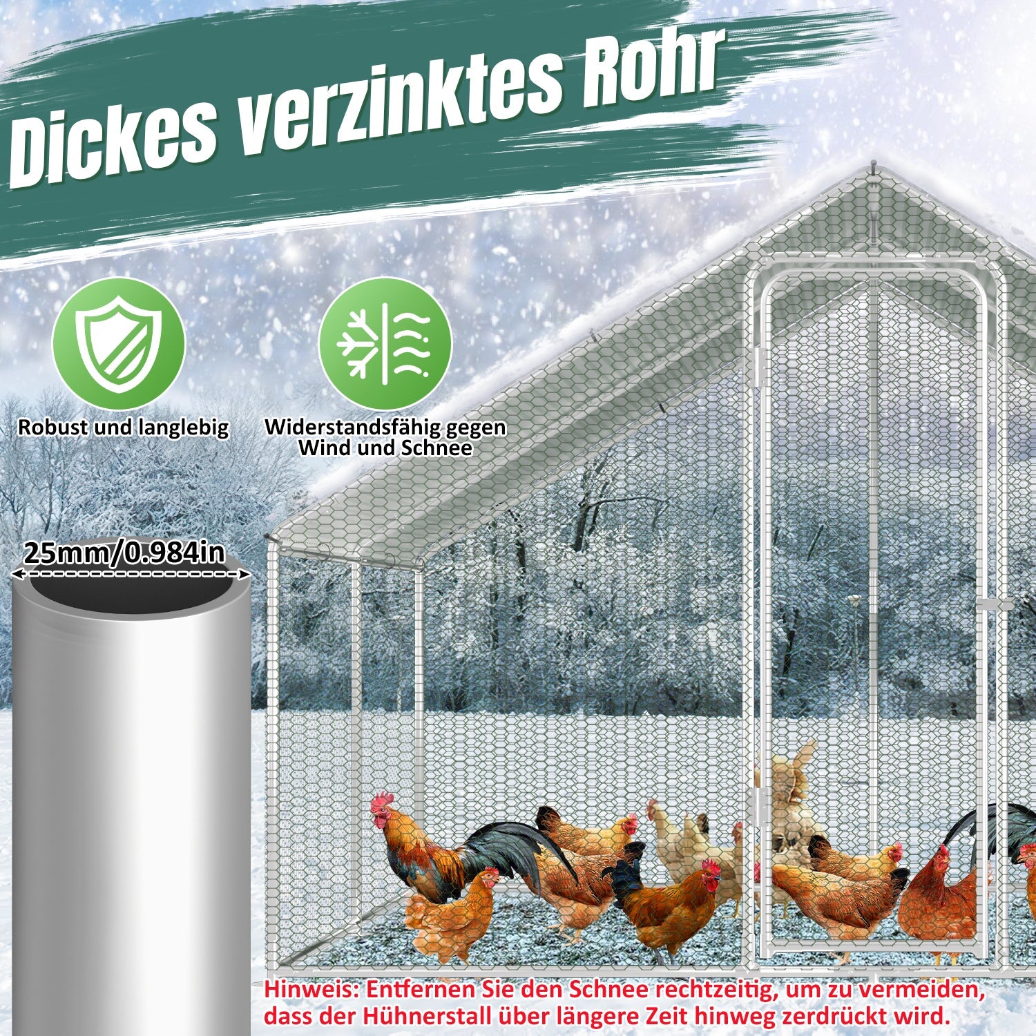 Cosmo Go Hühnerstall Freilaufgehege Verzinkter Stahl mit Dachplane 3*8*2m