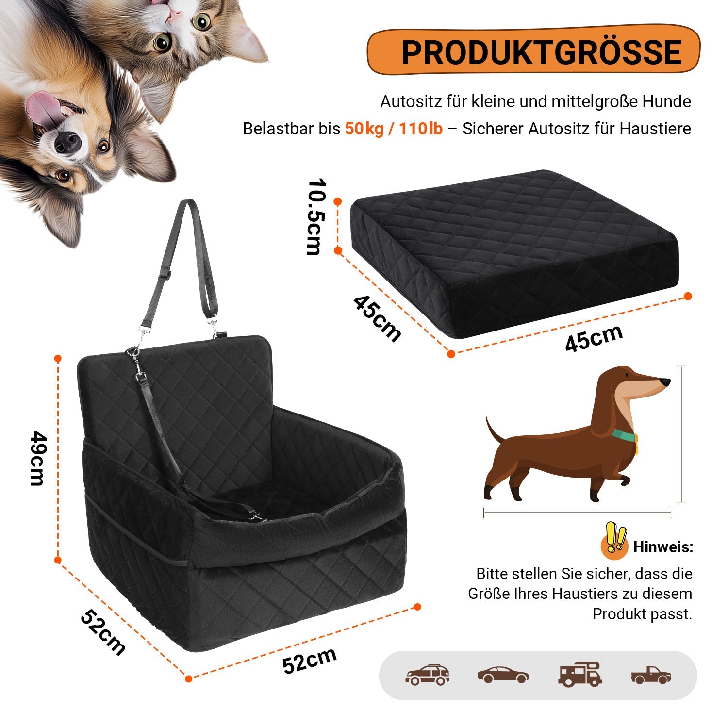 Cosmo Go Hundesitz Auto Hundeautositz bis 50kg