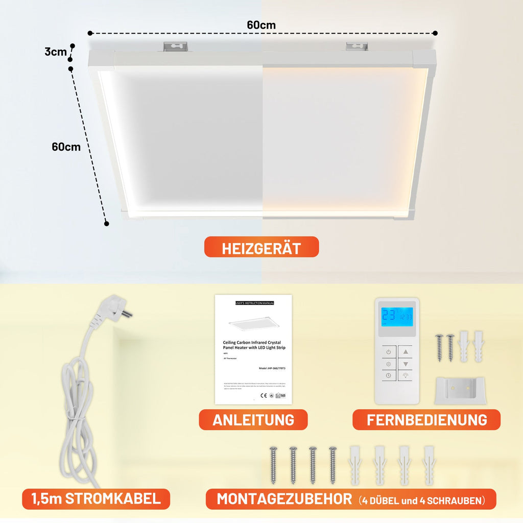 Cosmo Go Infrarotheizung Deckenheizung mit Licht 360/770W