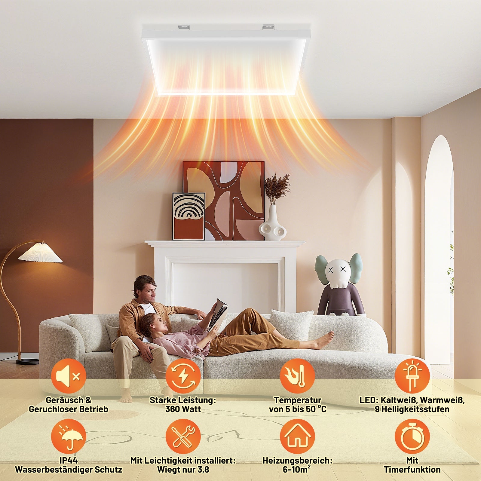 Cosmo Go Infrarotheizung Deckenheizung mit Licht 360/770W