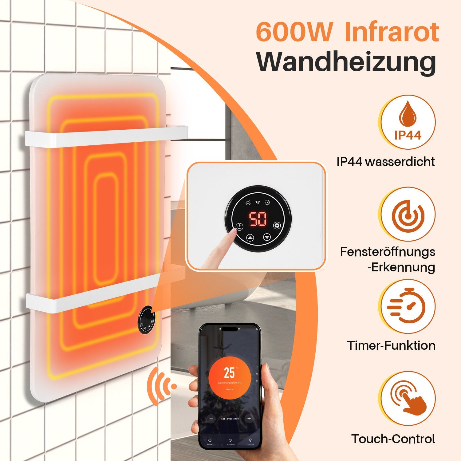 Cosmo Go Infrarotheizung Handtuchhalter Thermostat 400W/600W