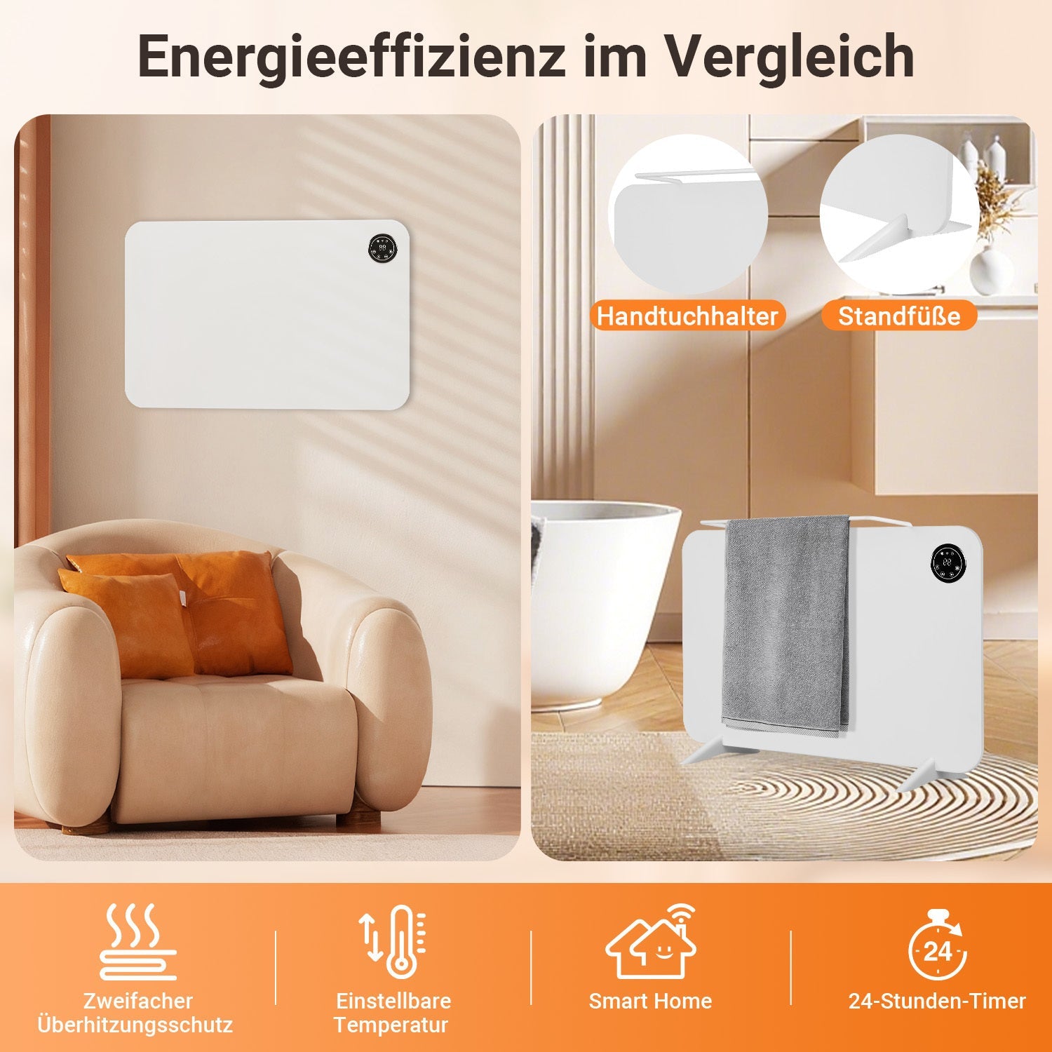 Cosmo Go Infrarotheizung Elektroheizung 450W mit App Fernbedienung