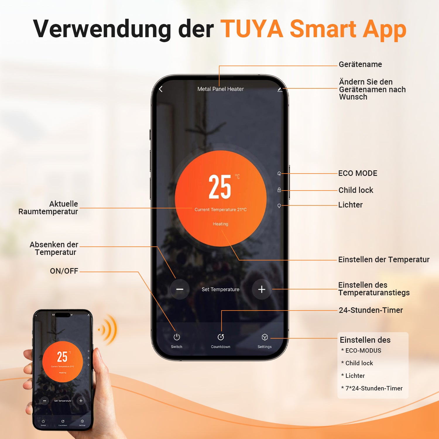 Cosmo Go Infrarotheizung Elektroheizung 450W mit App Fernbedienung