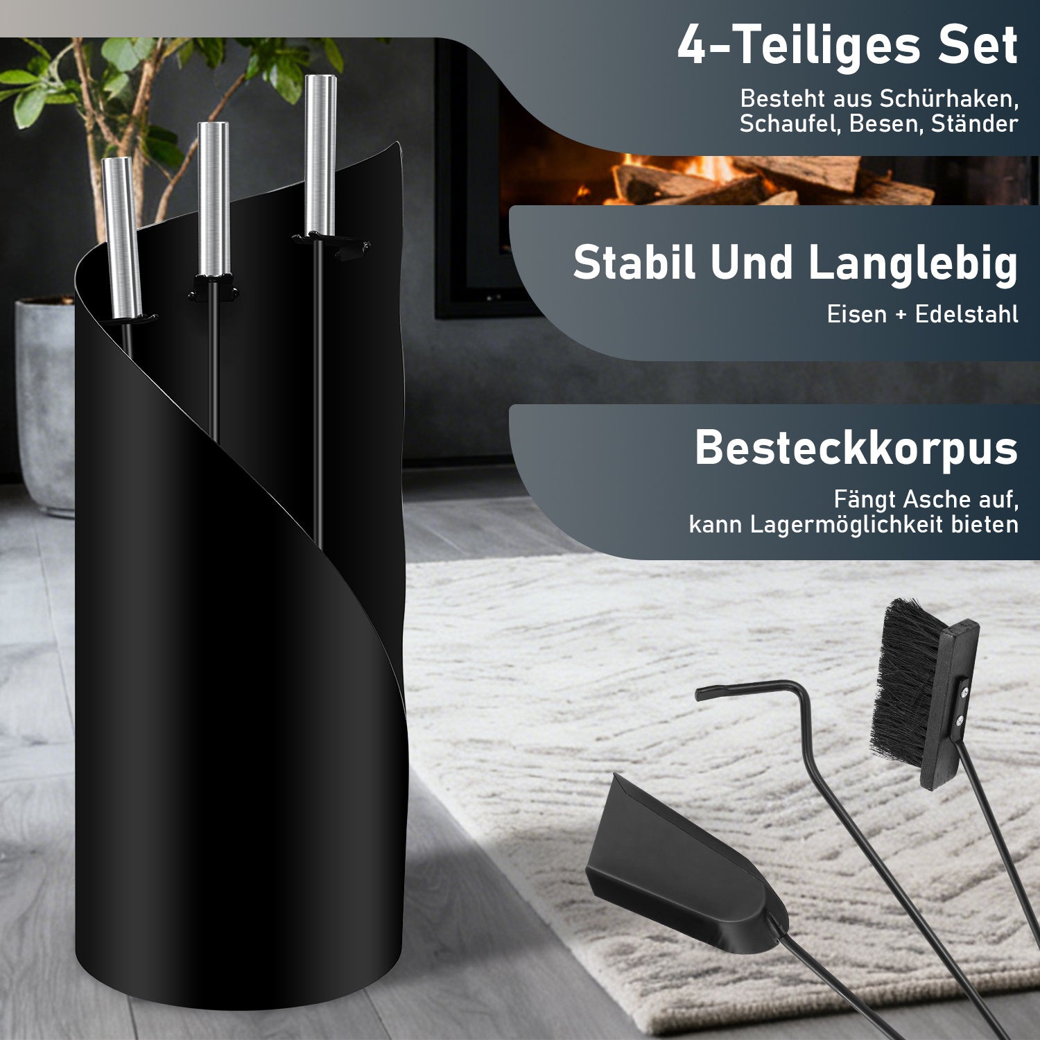 Cosmo Go Kaminbesteck 4 teilig Edelstahl Kaminzubehör