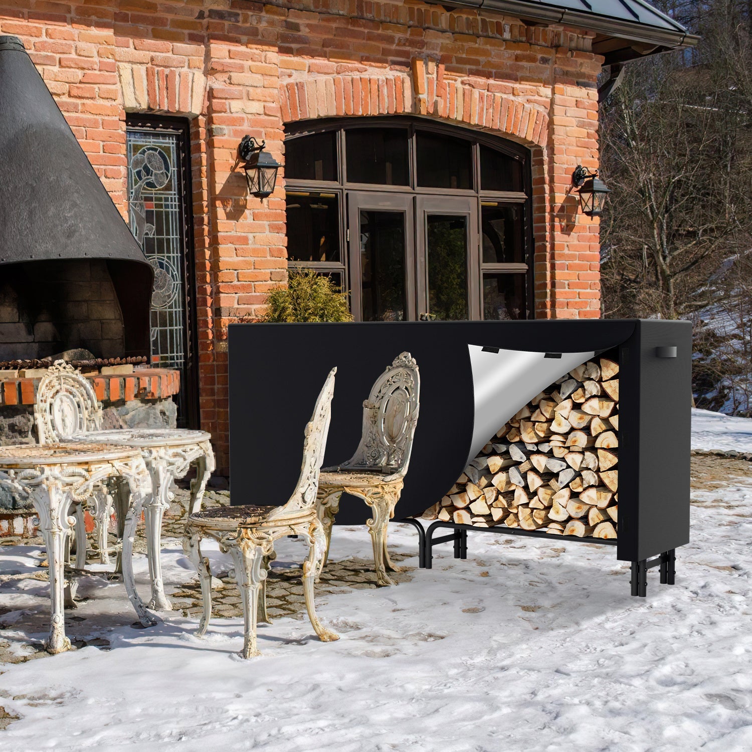 Cosmo Go Kaminholzregal Metall 244x34.5x124cm mit Schutzhülle