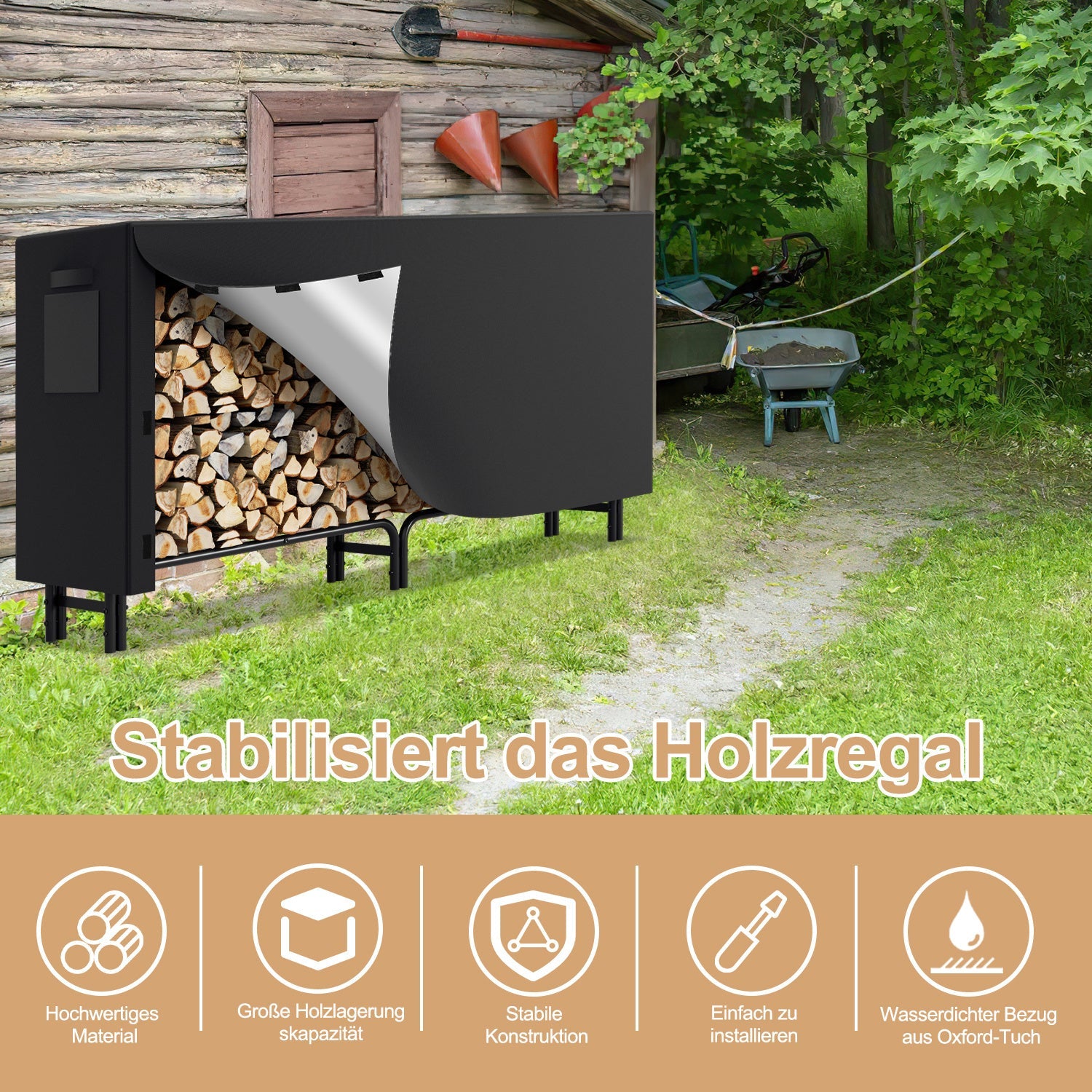 Cosmo Go Kaminholzregal Metall 244x34.5x124cm mit Schutzhülle