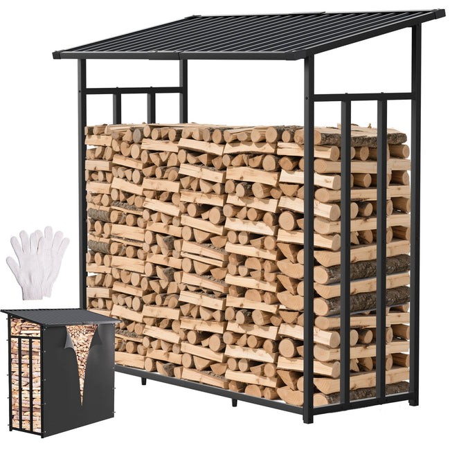 Cosmo Go Kaminholzregal Brennholzregal Metall 185x70x185cm mit Dach Hover Image