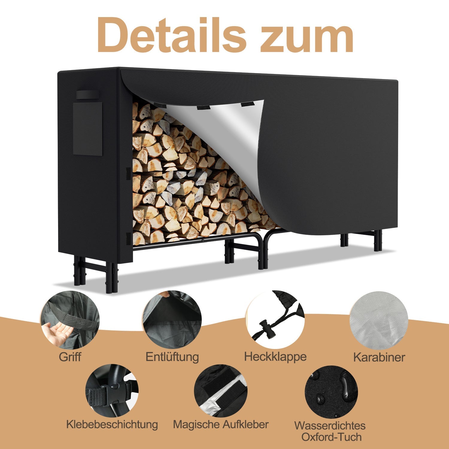 Cosmo Go Kaminholzregal Metall 244x34.5x124cm mit Schutzhülle