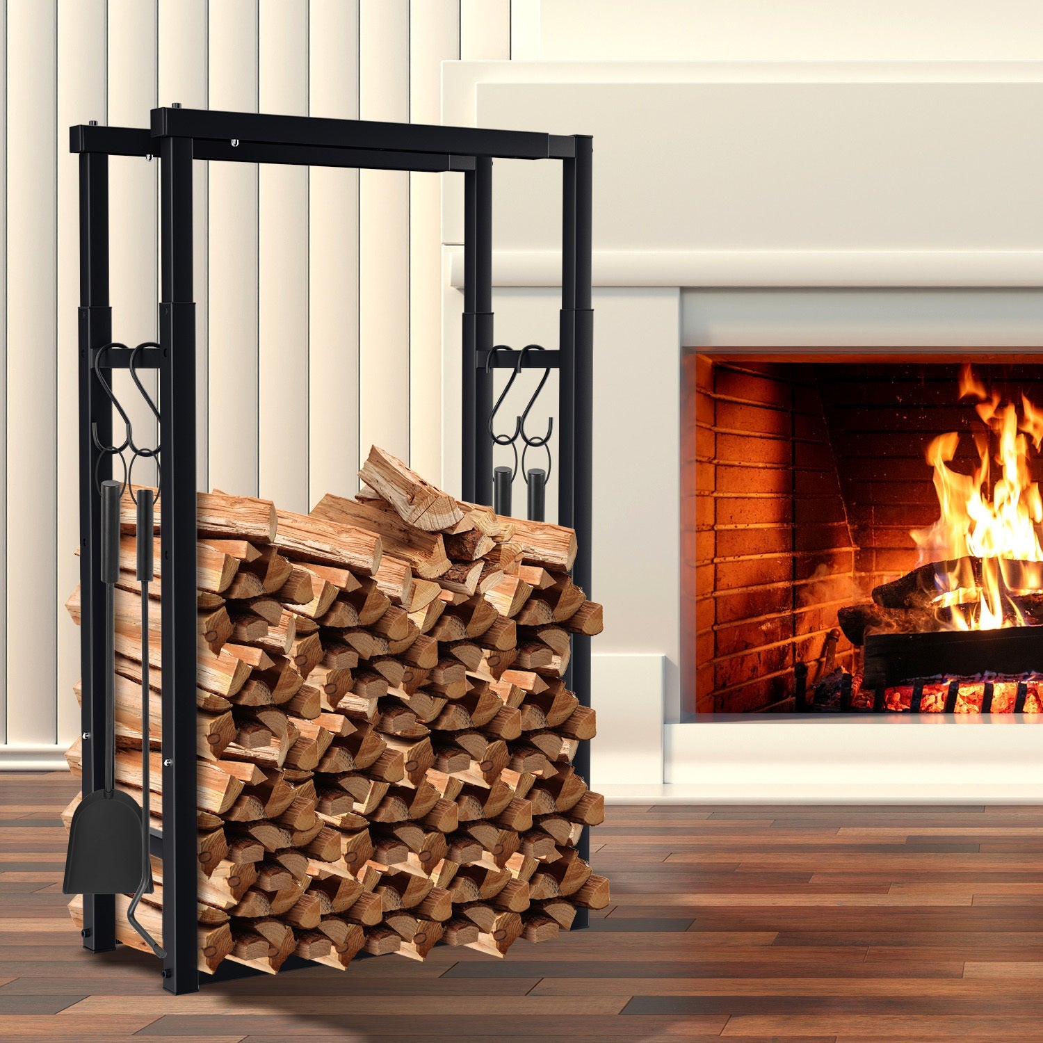 Cosmo Go Verstellbare Kaminholzregal Kaminholzständer mit 4 Haken