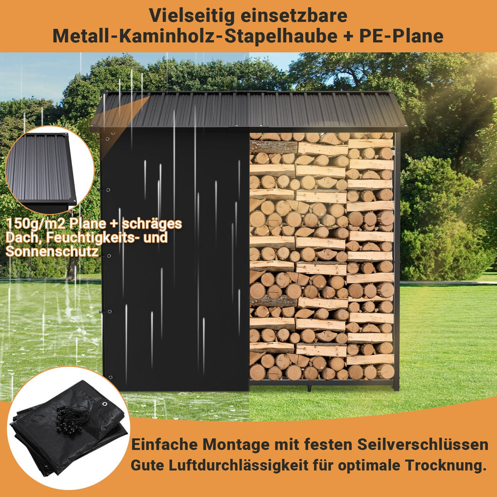 Cosmo Go Kaminholzregal Brennholzregal Metall 185x70x185cm mit Dach