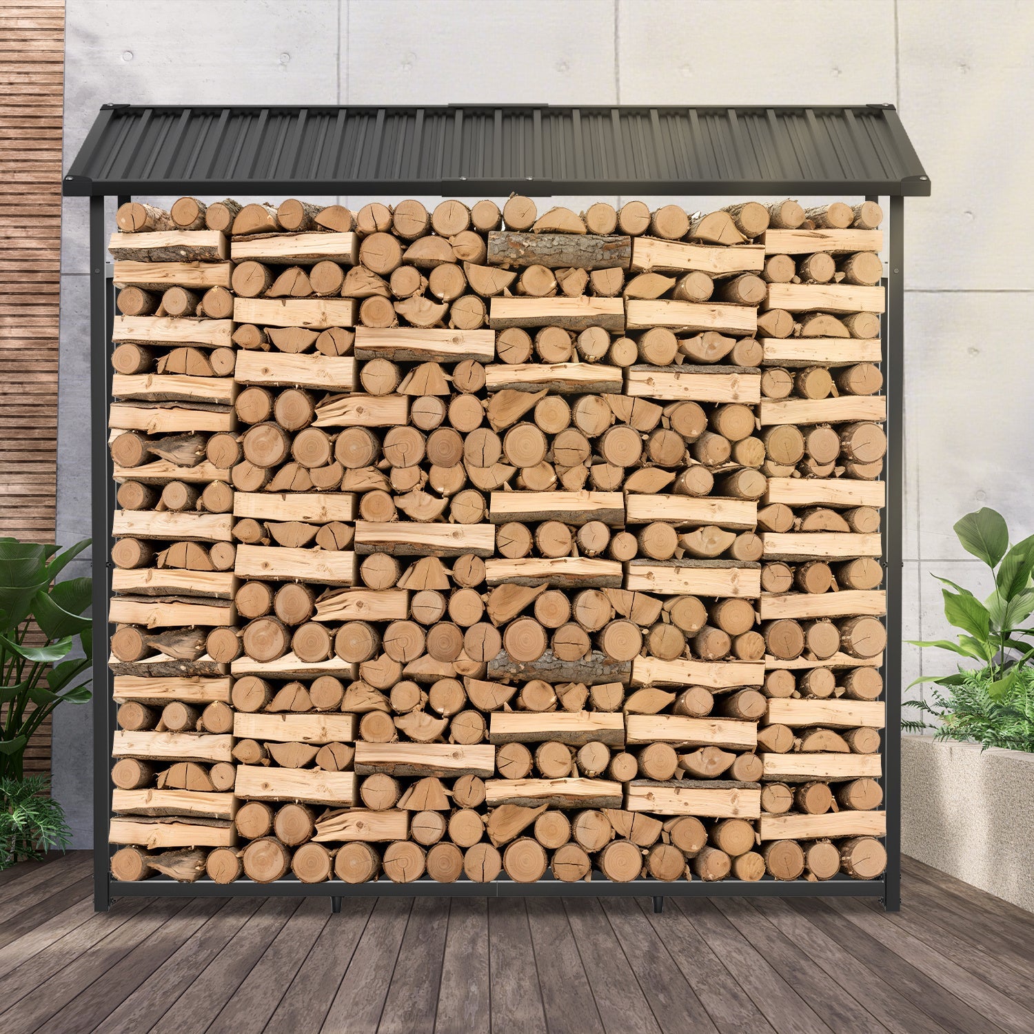 Cosmo Go Kaminholzregal Brennholzregal Metall 185x70x185cm mit Dach