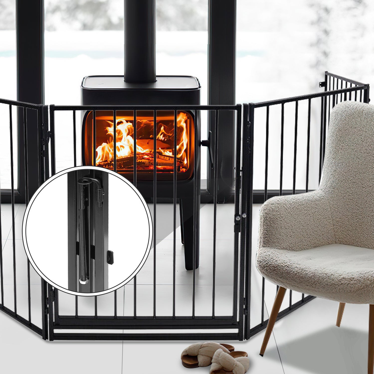 Cosmo Go Kaminschutzgitter mit Tür 304cm Metall Absperrgitter